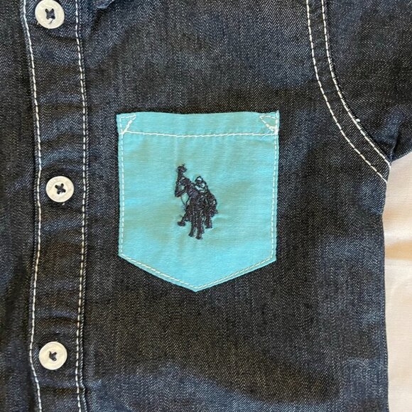 Us Polo Assn. Baby Boy One Piece Outfit Romper shorts denim 3m/6m Excellent used - Picture 7 of 9